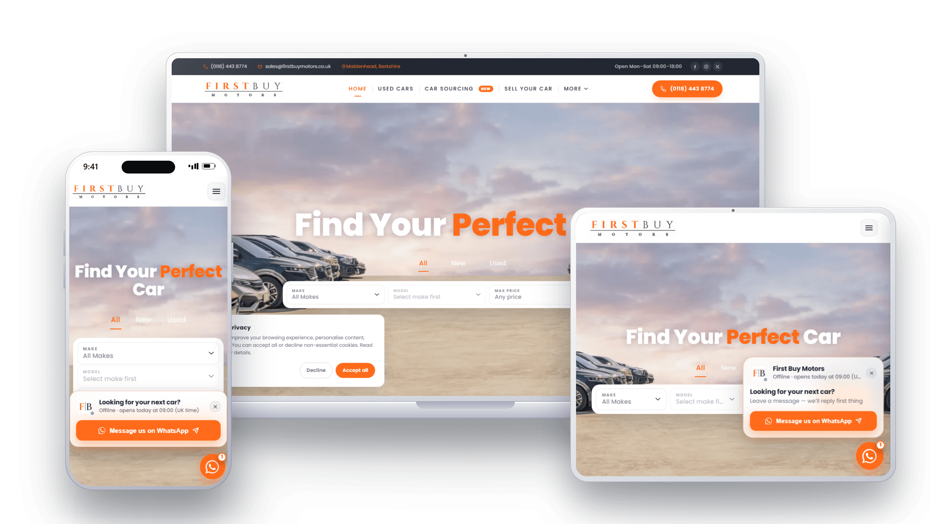 Dealer website by Carous shown across desktop, tablet and mobile